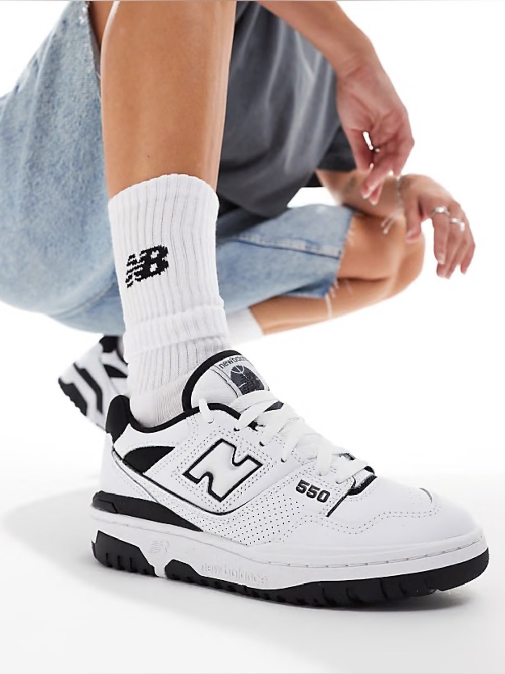 New Balance Kids Black and White Lace-Up Sneakers